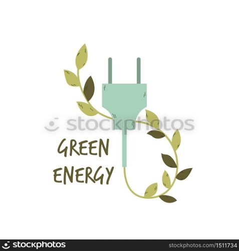 Electric plug with leaves. Green energy concept. Vector illustration. Electric plug with leaves. Green energy concept.