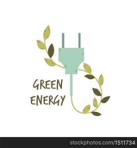Electric plug with leaves. Green energy concept. Vector illustration. Electric plug with leaves. Green energy concept.
