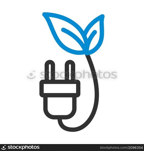 Electric Plug With Leaves Icon. Editable Bold Outline With Color Fill Design. Vector Illustration.