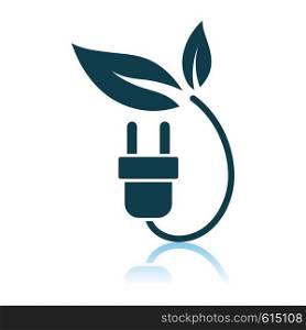 Electric Plug With Leaves Icon. Shadow Reflection Design. Vector Illustration.