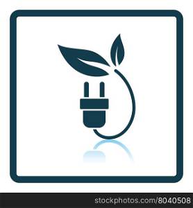 Electric plug with leaves icon. Shadow reflection design. Vector illustration.