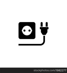 Electric Plug with Power Outlet. Flat Vector Icon. Simple black symbol on white background. Electric Plug with Power Outlet Flat Vector Icon