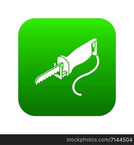 Electric pole saw icon green vector isolated on white background. Electric pole saw icon green vector