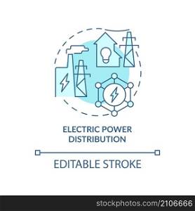 Electric power distribution turquoise concept icon. Smart grid productivity abstract idea thin line illustration. Isolated outline drawing. Editable stroke. Roboto-Medium, Myriad Pro-Bold fonts used. Electric power distribution turquoise concept icon
