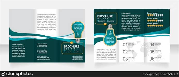 Electric power smart consumption trifold brochure template design. Zig-zag folded leaflet set with copy space for text. 3 panel flyers. Calibri Regular, Montserrat Medium fonts used. Electric power smart consumption trifold brochure template design