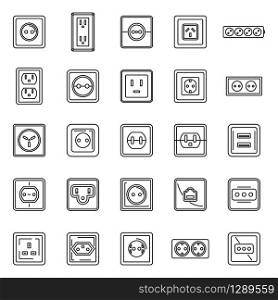 Electric power socket icons set. Outline set of electric power socket vector icons for web design isolated on white background. Electric power socket icons set, outline style