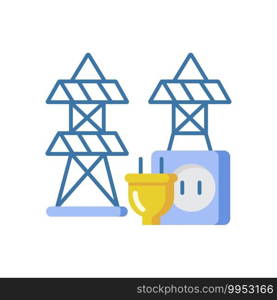 Electric power station vector flat color icon. Energy industry manufacturing. Electricity generation. High voltage lines. Cartoon style clip art for mobile app. Isolated RGB illustration. Electric power station vector flat color icon