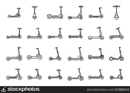 Electric scooter icons set outline vector. City bike. People electric scooter. Electric scooter icons set outline vector. City bike