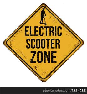Electric scooter zone vintage rusty metal sign on a white background, vector illustration