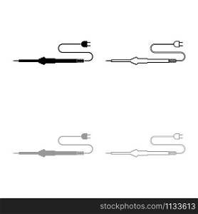 Electric soldering iron for radio repair work icon outline set black grey color vector illustration flat style simple image. Electric soldering iron for radio repair work icon outline set black grey color vector illustration flat style image