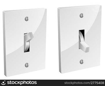 Electric switch in on and off mode isolated on white.