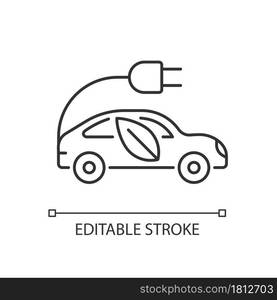 Electric taxi linear icon. Urban transport. Zero-emissions capability. Driving on electric power. Thin line customizable illustration. Contour symbol. Vector isolated outline drawing. Editable stroke. Electric taxi linear icon