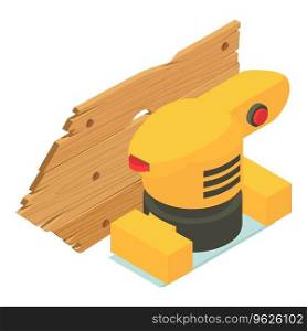Electric tool icon isometric vector. Sheet sanderand and old wooden board icon. Sanding and repair work. Electric tool icon isometric vector. Sheet sanderand and old wooden board icon