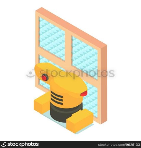 Electric tool icon isometric vector. Sheet sanderand near new square window icon. Sanding and repair work. Electric tool icon isometric vector. Sheet sanderand near new square window icon