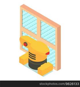 Electric tool icon isometric vector. Sheet sanderand near new square window icon. Sanding and repair work. Electric tool icon isometric vector. Sheet sanderand near new square window icon
