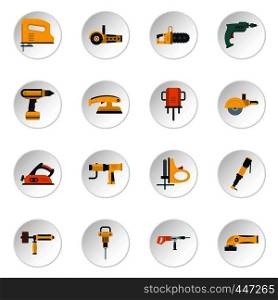 Electric tools icons set in flat style isolated vector icons set illustration. Electric tools icons set in flat style