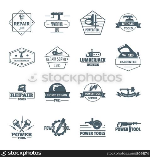 Electric tools logo icons set. Simple illustration of 16 electric tools logo vector icons for web. Electric tools logo icons set, simple style