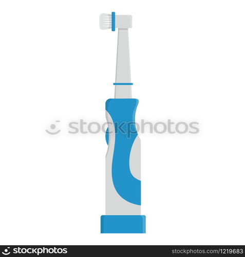 Electric toothbrush blue color cartoon isolated on white background. Teeth protection, oral care, dental health concept for toothpaste packaging, poster, banner. Vector illustration for any design.
