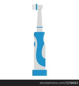 Electric toothbrush blue color cartoon isolated on white background. Teeth protection, oral care, dental health concept for toothpaste packaging, poster, banner. Vector illustration for any design.