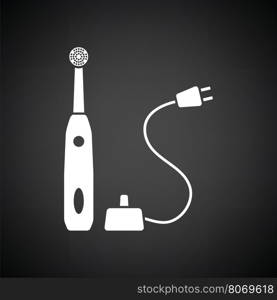 Electric toothbrush icon. Black background with white. Vector illustration.