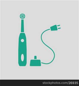 Electric toothbrush icon. Gray background with green. Vector illustration.