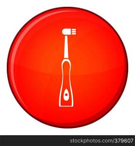 Electric toothbrush icon in red circle isolated on white background vector illustration. Electric toothbrush icon, flat style