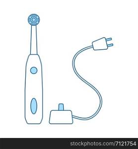 Electric Toothbrush Icon. Thin Line With Blue Fill Design. Vector Illustration.