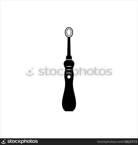Electric Toothbrush Icon, Tooth Cleaning Brush Vector Art Illustration
