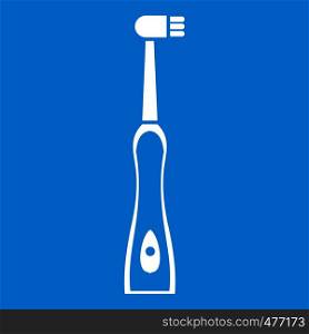 Electric toothbrush icon white isolated on blue background vector illustration. Electric toothbrush icon white
