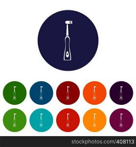 Electric toothbrush set icons in different colors isolated on white background. Electric toothbrush set icons