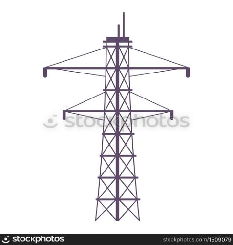 Electric tower cartoon vector illustration. Powerline pylon flat color object. Large metal construction for electricity distribution isolated on white background. Telephone, power line