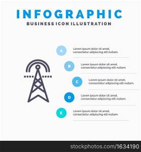 Electric Tower, Electricity, Power, Tower, Computing Blue Infographics Template 5 Steps. Vector Line Icon template