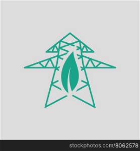 Electric tower leaf icon. Gray background with green. Vector illustration.
