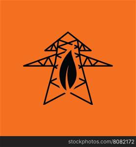 Electric tower leaf icon. Orange background with black. Vector illustration.