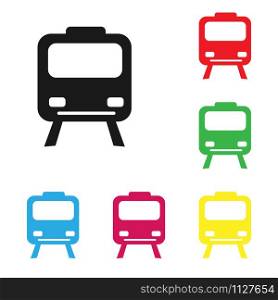 Electric train icon. Set of colored silhouettes of electric trains. Isolated on white background. flat style.