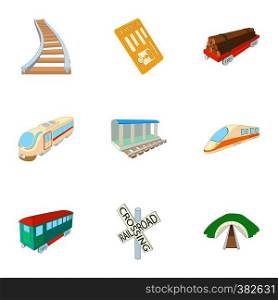 Electric train icons set. Cartoon illustration of 9 electric train vector icons for web. Electric train icons set, cartoon style