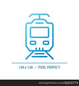 Electric train pixel perfect gradient linear vector icon. Modern locomotive. Railway electrification. Overhead lines. Thin line color symbol. Modern style pictogram. Vector isolated outline drawing. Electric train pixel perfect gradient linear vector icon