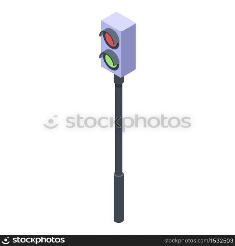 Electric train traffic lights icon. Isometric of electric train traffic lights vector icon for web design isolated on white background. Electric train traffic lights icon, isometric style