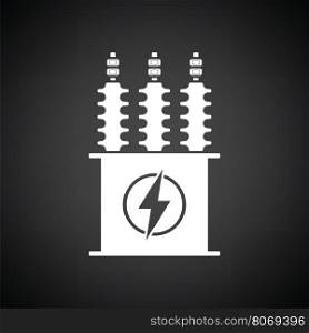 Electric transformer icon. Black background with white. Vector illustration.
