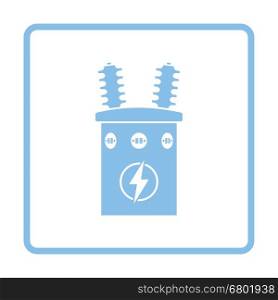 Electric transformer icon. Blue frame design. Vector illustration.