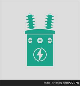 Electric transformer icon. Gray background with green. Vector illustration.