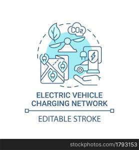 Electric vehicle charging network blue concept icon. Fuel abolition abstract idea thin line illustration. Electric station for vehicle recharging.Vector isolated outline color drawing. Editable stroke. Electric vehicle charging network blue concept icon