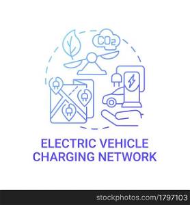 Electric vehicle charging network gradient blue concept icon. Charging station in city abstract idea thin line illustration. Ecological transportation. Vector isolated outline color drawing.. Electric vehicle charging network gradient blue concept icon