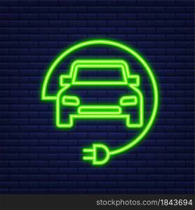 Electric vehicle charging station icon. Ev charge. Electric car. Neon icon. Vector illustration. Electric vehicle charging station icon. Ev charge. Electric car. Neon icon. Vector illustration.