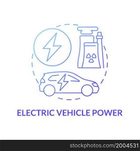 Electric vehicle power blue gradient concept icon. Nuclear energy use abstract idea thin line illustration. Combating climate change. Electric-drive technologies. Vector isolated outline color drawing. Electric vehicle power blue gradient concept icon