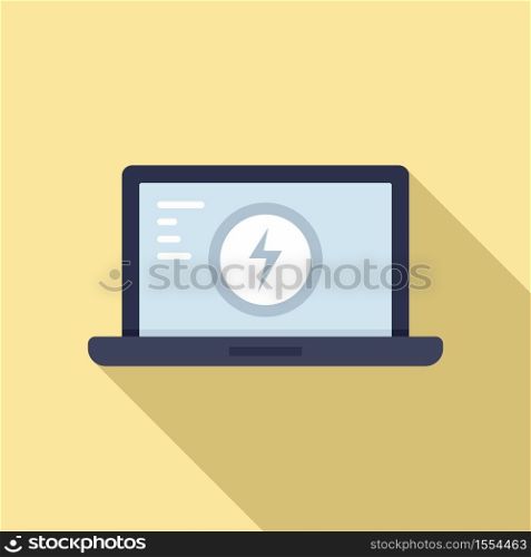 Electric vehicle repair laptop icon. Flat illustration of electric vehicle repair laptop vector icon for web design. Electric vehicle repair laptop icon, flat style