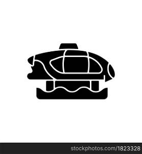 Electric water taxi black glyph icon. Innovative zero-emission design. Marine transportation for sightseeing. Hydrofoil boat. Silhouette symbol on white space. Vector isolated illustration. Electric water taxi black glyph icon