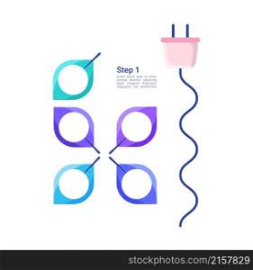 Electrical cord and leaves infographic chart design element set. Abstract vector symbols for infochart with blank copy spaces. Kit with shapes for instructional graphics. Visual data presentation. Electrical cord and leaves infographic chart design element set