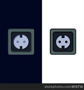 Electrical, Energy, Plug, Power Supply, Socket Icons. Flat and Line Filled Icon Set Vector Blue Background