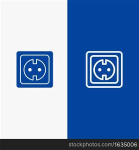 Electrical, Energy, Plug, Power Supply, Socket Line and Glyph Solid icon Blue banner Line and Glyph Solid icon Blue banner